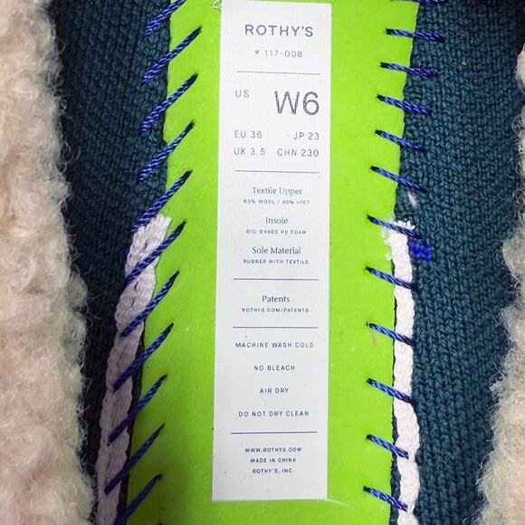 Rothy's The Scuff Slipper Womens Size 6 Shoes Holly Green Wool Blend Sherpa - Picture 11 of 11